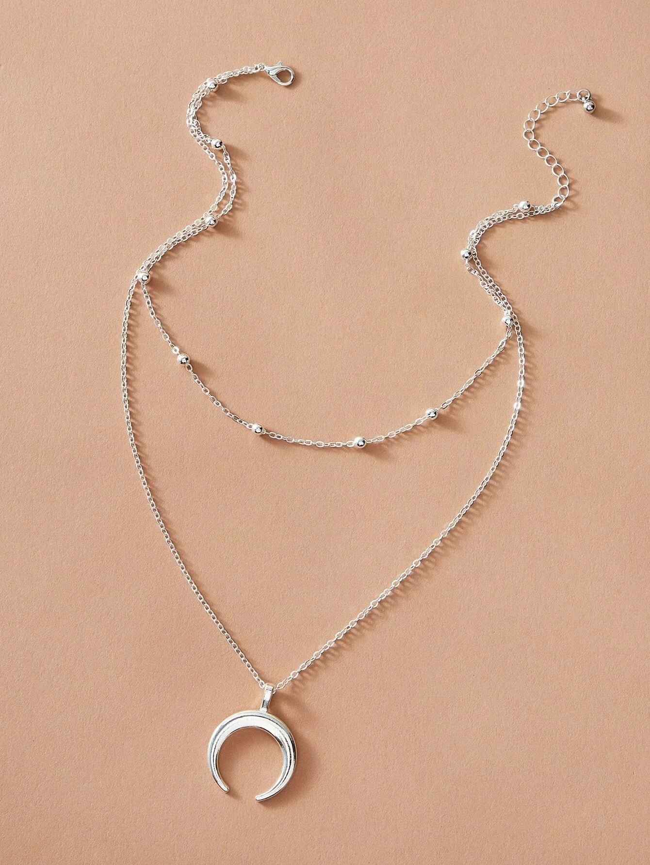 Double layer Silver Chain Moon Pendant Necklace Accessories Horn Collar Gift-1