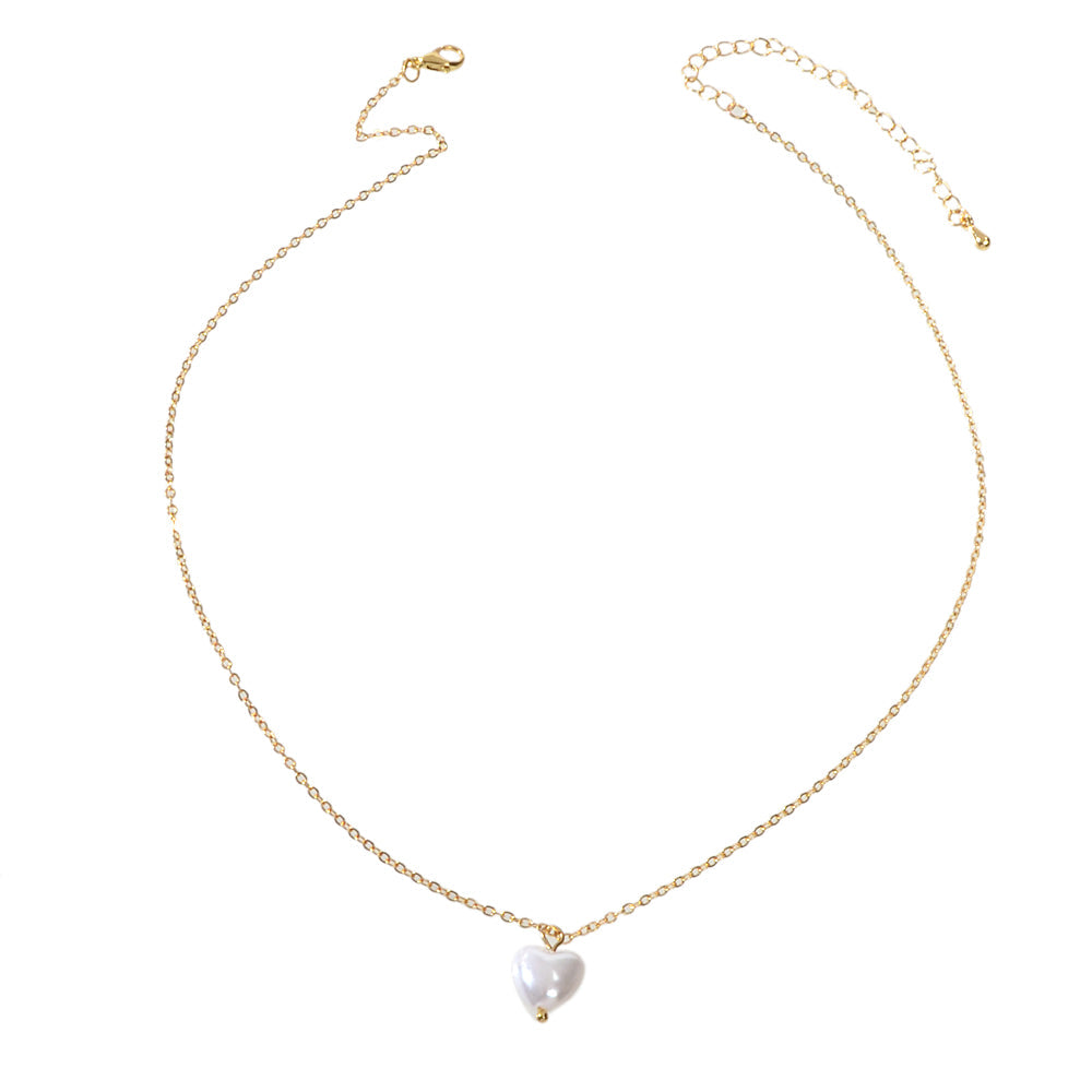 Anniversary Jewelry Gold Chain Pearl Heart Charm Necklace Gifts for Best Friends-4