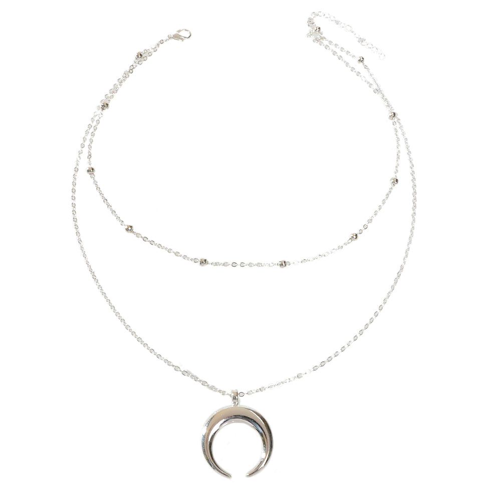 Double layer Silver Chain Moon Pendant Necklace Accessories Horn Collar Gift-4