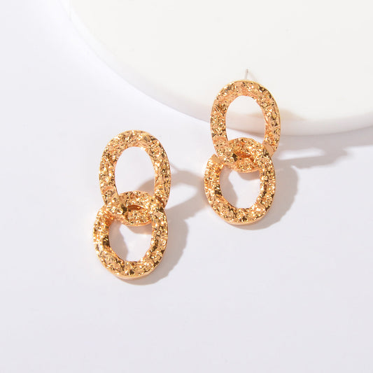Delicate Hypoallergenic Ear Jewelry Gold Plated Link Chain Pierced Stud Earrings-0