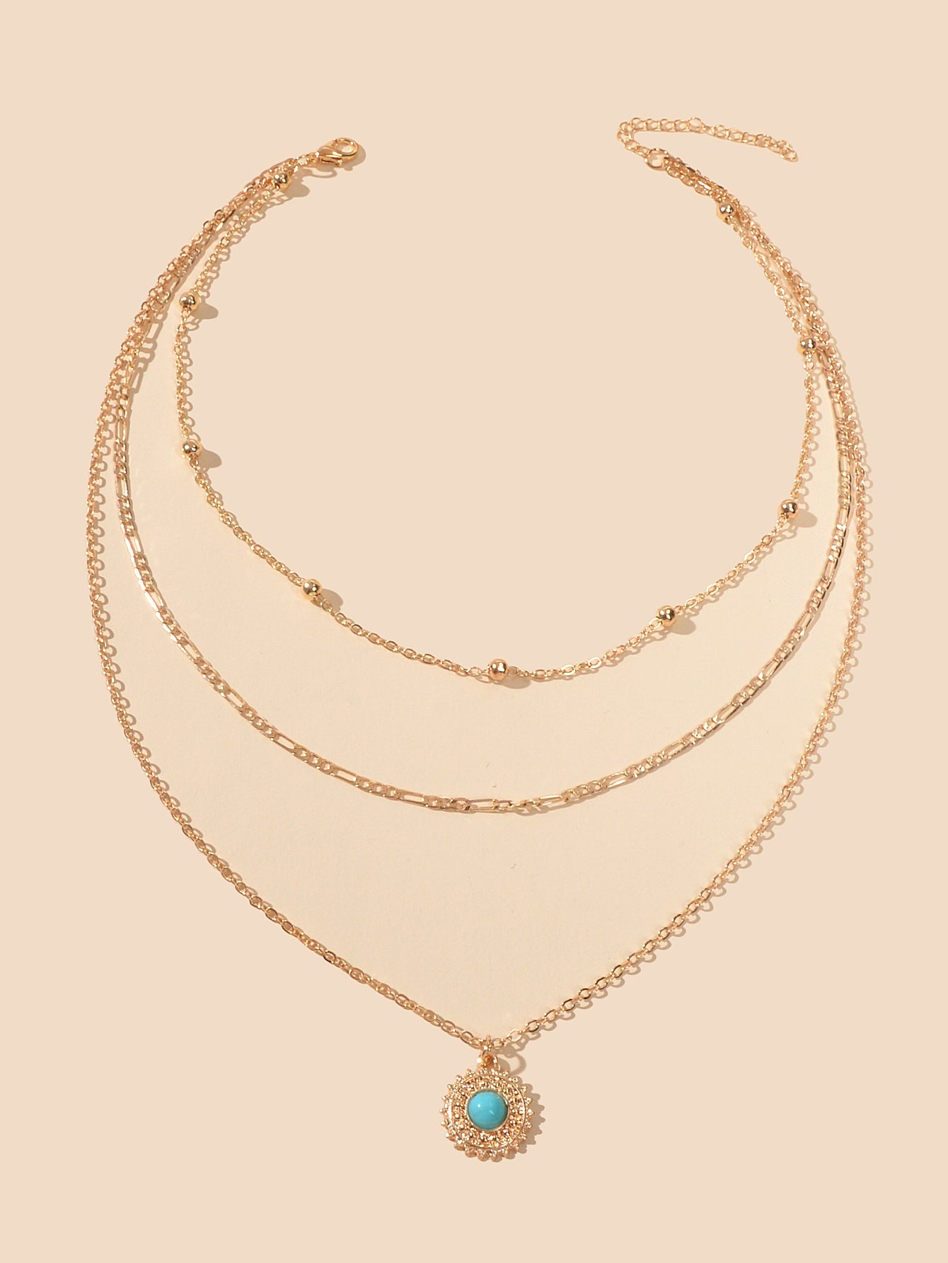 Multi-layer Chain Round Turquoise Pendant Necklace Blue Bead Party Jewellery-1