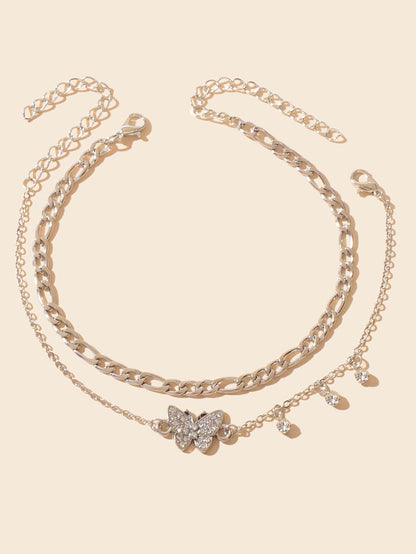 Butterfly Pendant Double-Layer Silver Chain Foot Anklet Gift-1