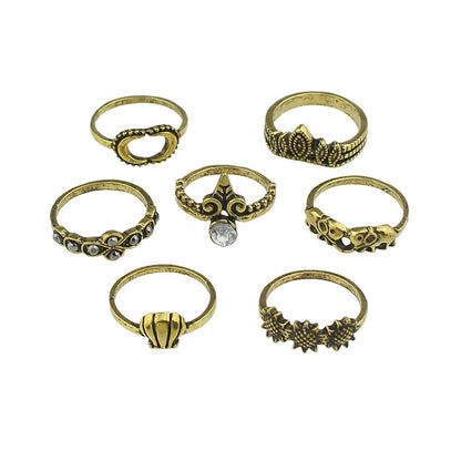 7 pcs Vintage Jewellery Oxidized Antique Gold Moon Shell Finger Ring Set-1