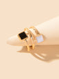 Party Daily Jewelry Band for Women Black White Enamel Square Hollow Gold Ring-0