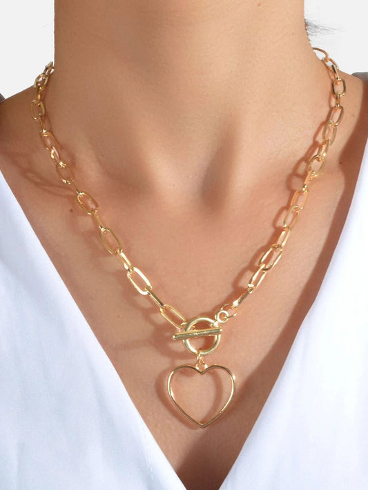 Punk Chunky Chain Love Heart Pendant Lariat Necklace Women Girls Teens Jewellery-0