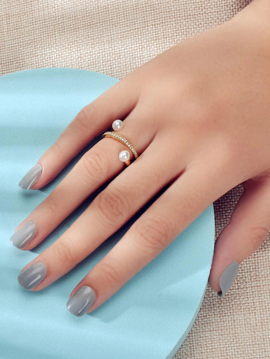 Textured Jewellery Rhinestone Pearl Eternity Gold Finger Ring for Wedding Party-0