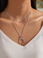 Double layer Silver Chain Moon Pendant Necklace Accessories Horn Collar Gift-0