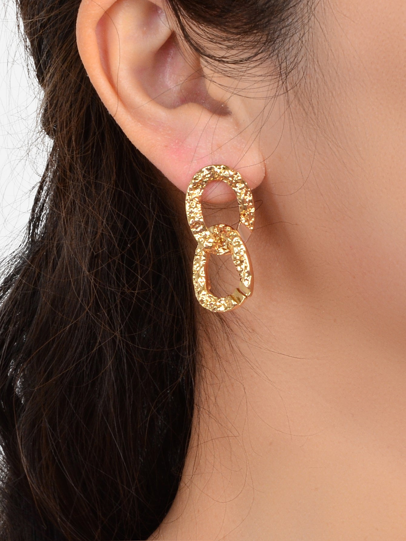 Delicate Hypoallergenic Ear Jewelry Gold Plated Link Chain Pierced Stud Earrings-1
