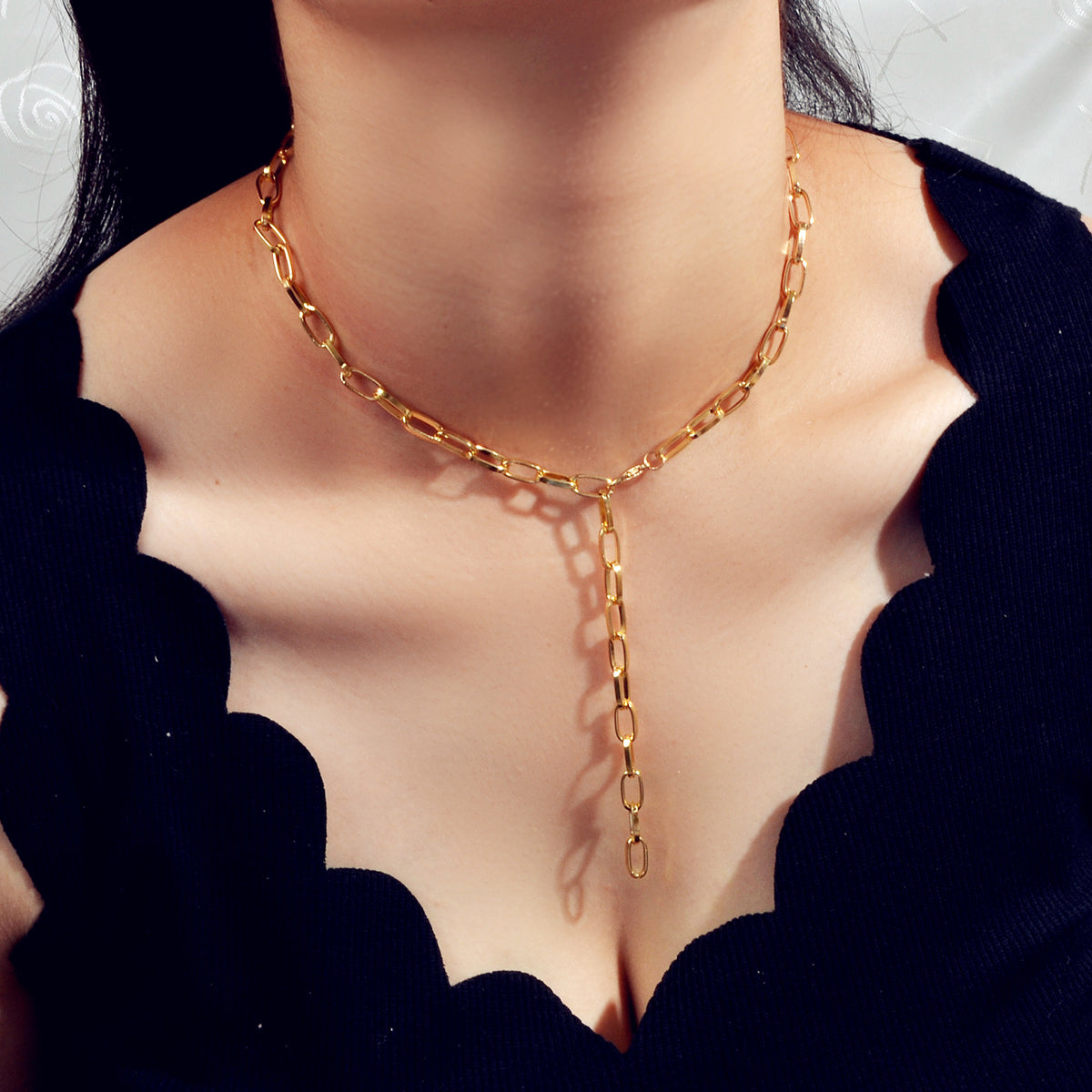 Punk Statement Thick Gold Chain Y shape Charm Necklace Party Decoration Teens-1