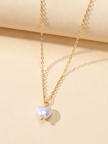 Anniversary Jewelry Gold Chain Pearl Heart Charm Necklace Gifts for Best Friends-1