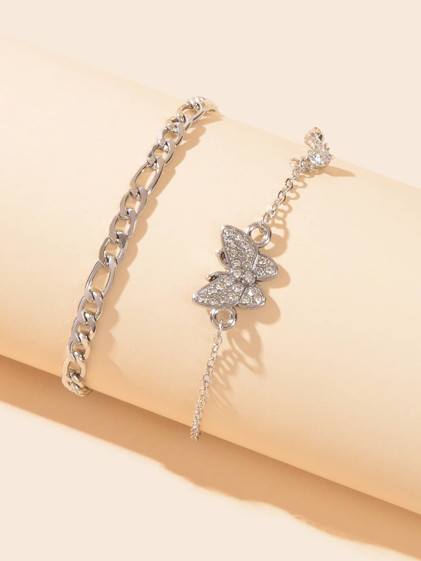 Butterfly Pendant Double-Layer Silver Chain Foot Anklet Gift-2