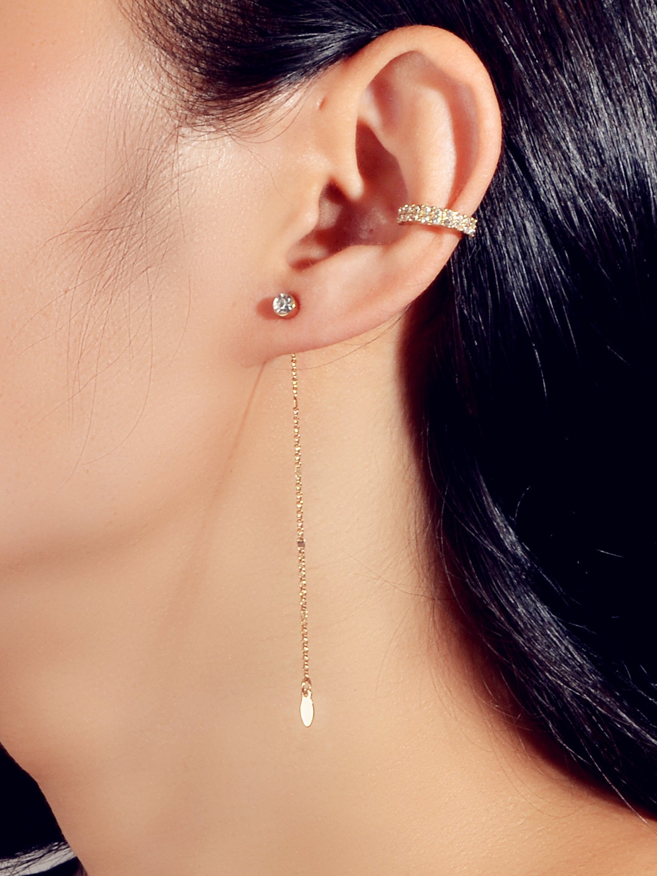 7pcs Unique Jewellery Rhinestone Gold Chain Long Pendant Earrings Stud Ear Cuff-1