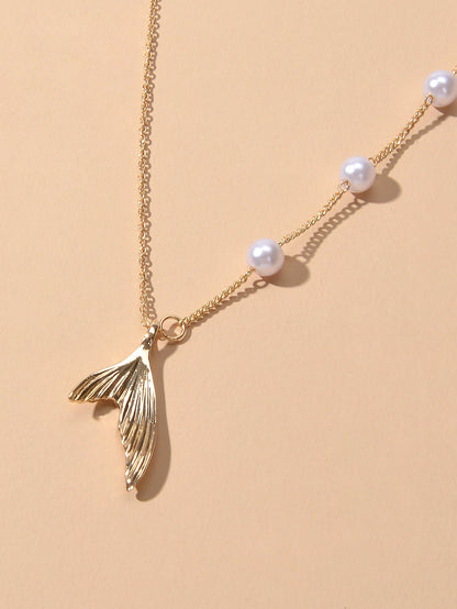 Designer Jewelry Gold Chain Pearl Mermaid Tail Pendant Clavicle Collar Necklace-1