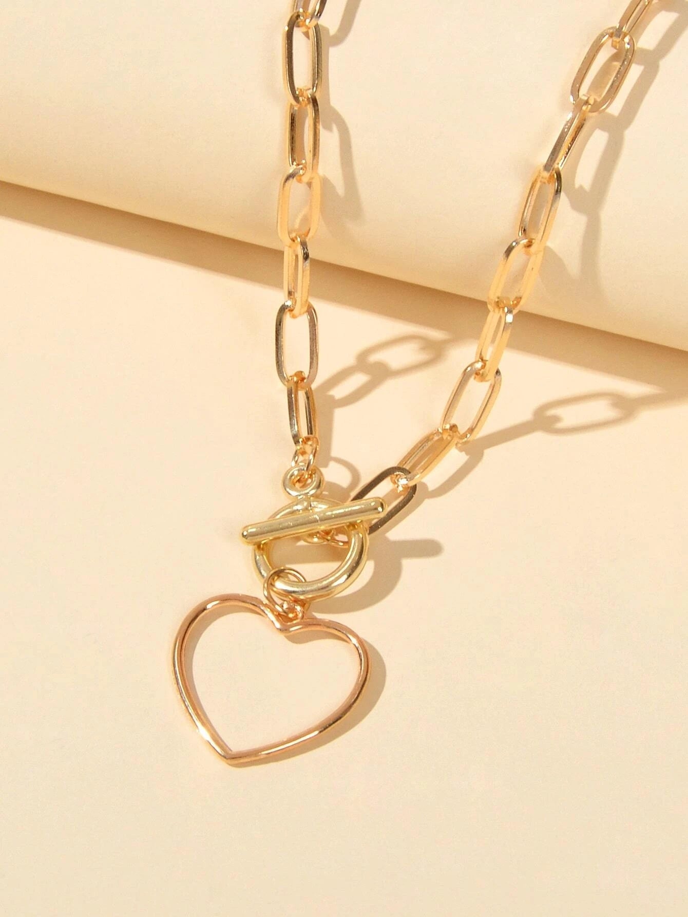 Punk Chunky Chain Love Heart Pendant Lariat Necklace Women Girls Teens Jewellery-1