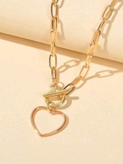 Punk Chunky Chain Love Heart Pendant Lariat Necklace Women Girls Teens Jewellery-1