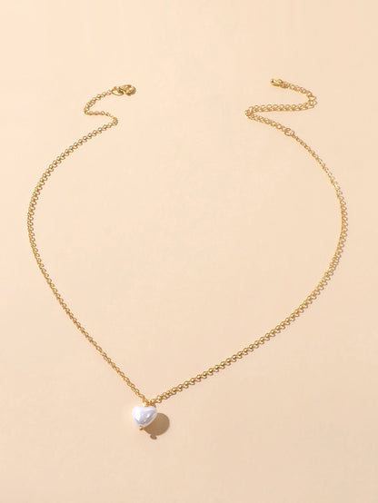 Anniversary Jewelry Gold Chain Pearl Heart Charm Necklace Gifts for Best Friends-2