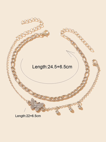 Butterfly Pendant Double-Layer Silver Chain Foot Anklet Gift-3