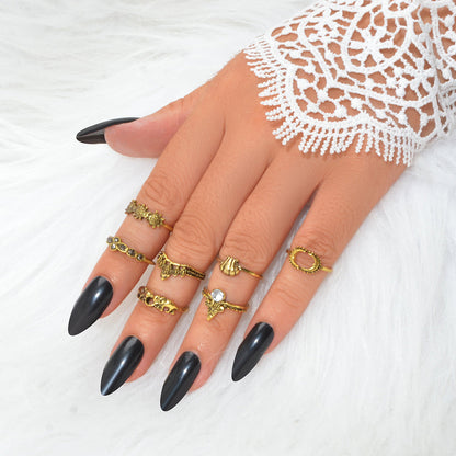 7 pcs Vintage Jewellery Oxidized Antique Gold Moon Shell Finger Ring Set-0
