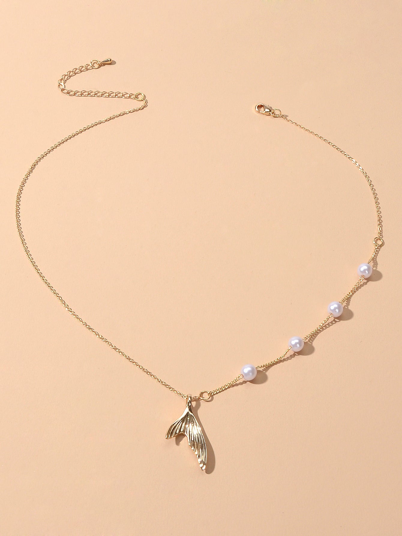 Designer Jewelry Gold Chain Pearl Mermaid Tail Pendant Clavicle Collar Necklace-2