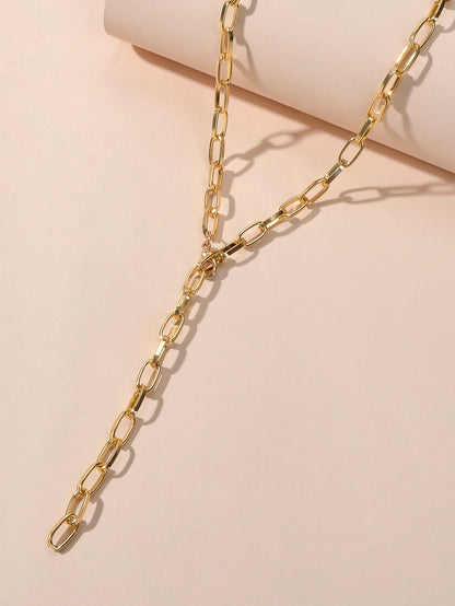 Punk Statement Thick Gold Chain Y shape Charm Necklace Party Decoration Teens-2