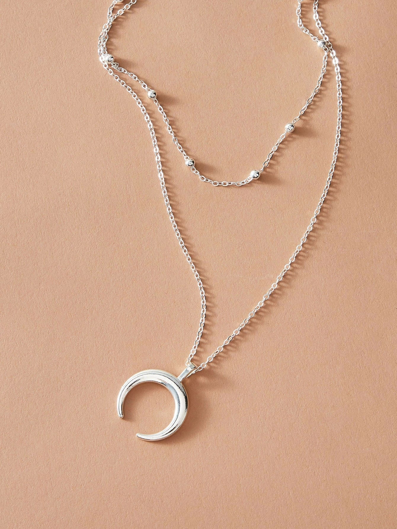 Double layer Silver Chain Moon Pendant Necklace Accessories Horn Collar Gift-2