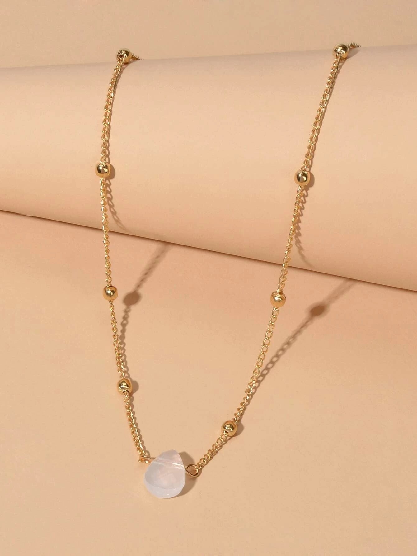 Boho Gold Silver Metal Round Beads Water Drop Charm Stunning Choker Necklace-3
