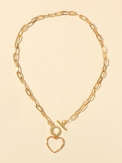 Punk Chunky Chain Love Heart Pendant Lariat Necklace Women Girls Teens Jewellery-2