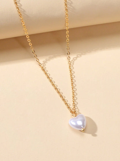 Anniversary Jewelry Gold Chain Pearl Heart Charm Necklace Gifts for Best Friends-3