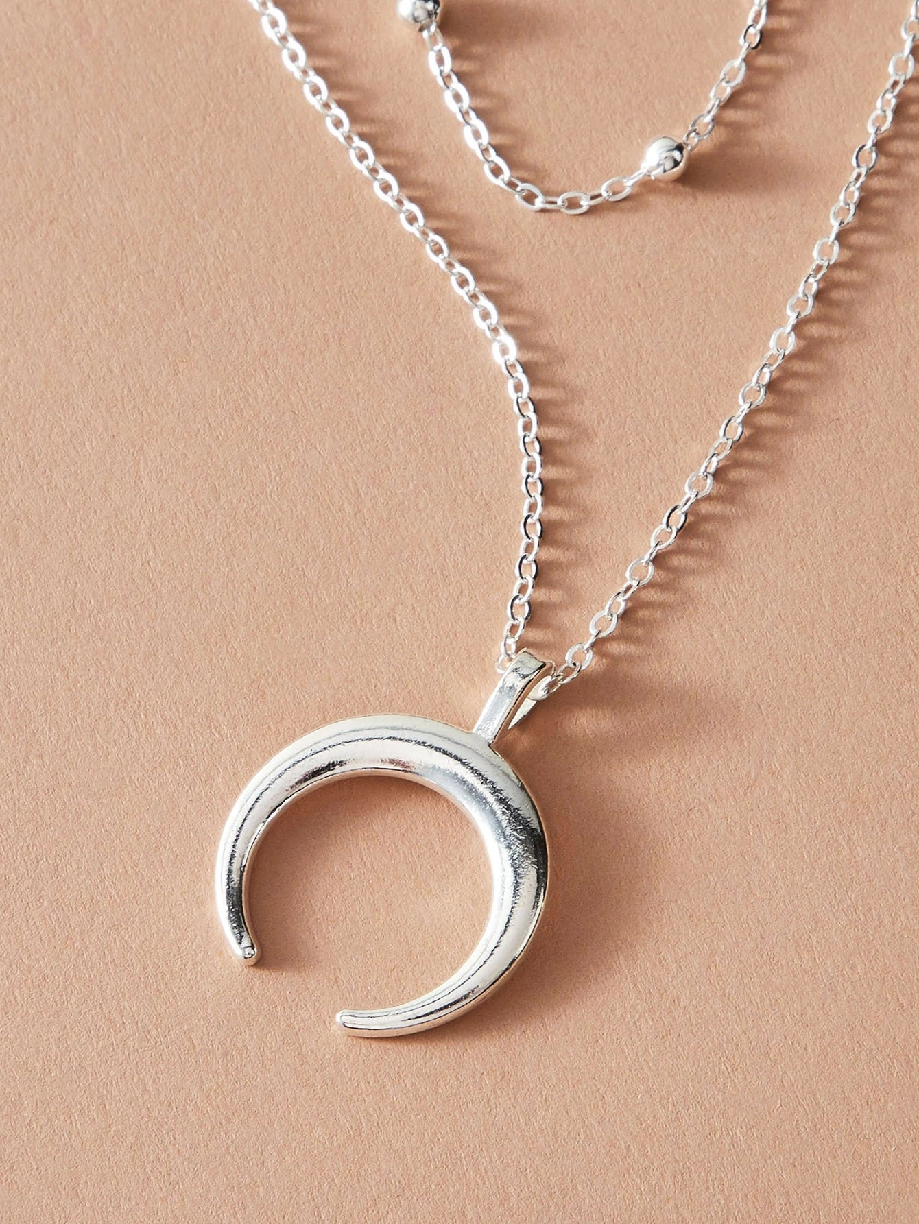 Double layer Silver Chain Moon Pendant Necklace Accessories Horn Collar Gift-3