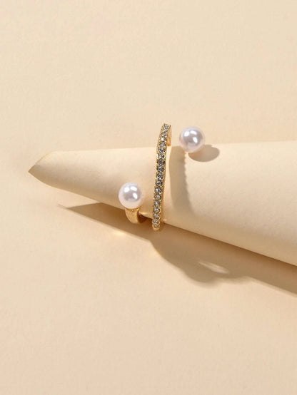 Textured Jewellery Rhinestone Pearl Eternity Gold Finger Ring for Wedding Party-4