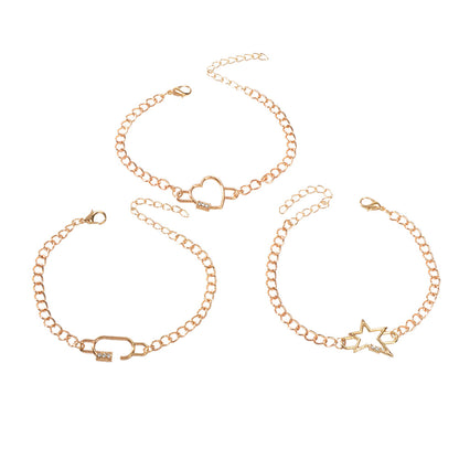 3 pcs Fashion Jewellery Gold Star Heart Geometric Charm Bracelet Set Accessories-4