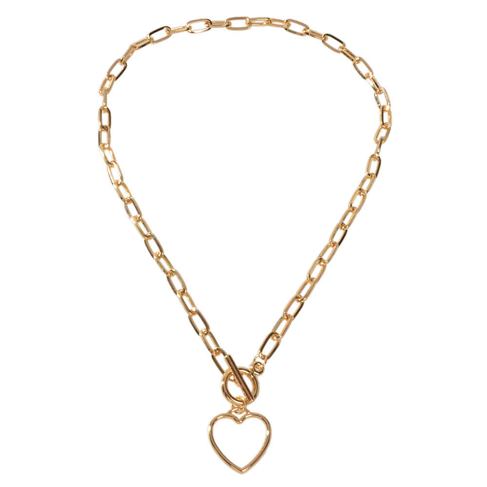 Punk Chunky Chain Love Heart Pendant Lariat Necklace Women Girls Teens Jewellery-3