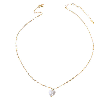 Anniversary Jewelry Gold Chain Pearl Heart Charm Necklace Gifts for Best Friends-4