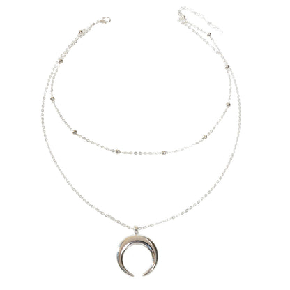 Double layer Silver Chain Moon Pendant Necklace Accessories Horn Collar Gift-4