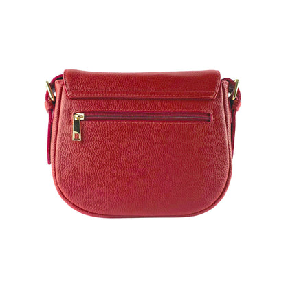 RB1002V | Borsa a Tracolla  in Vera Pelle Made in Italy con Tracolla removibile in pelle e attacchi con fibbie in metallo Oro Lucido - Colore Rosso - Dimensioni: cm 26 x 20 x 10-1