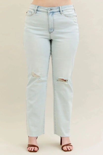 Judy Blue Full Size Destroy & Fray Hem Bootcut Jeans Plus Size-4