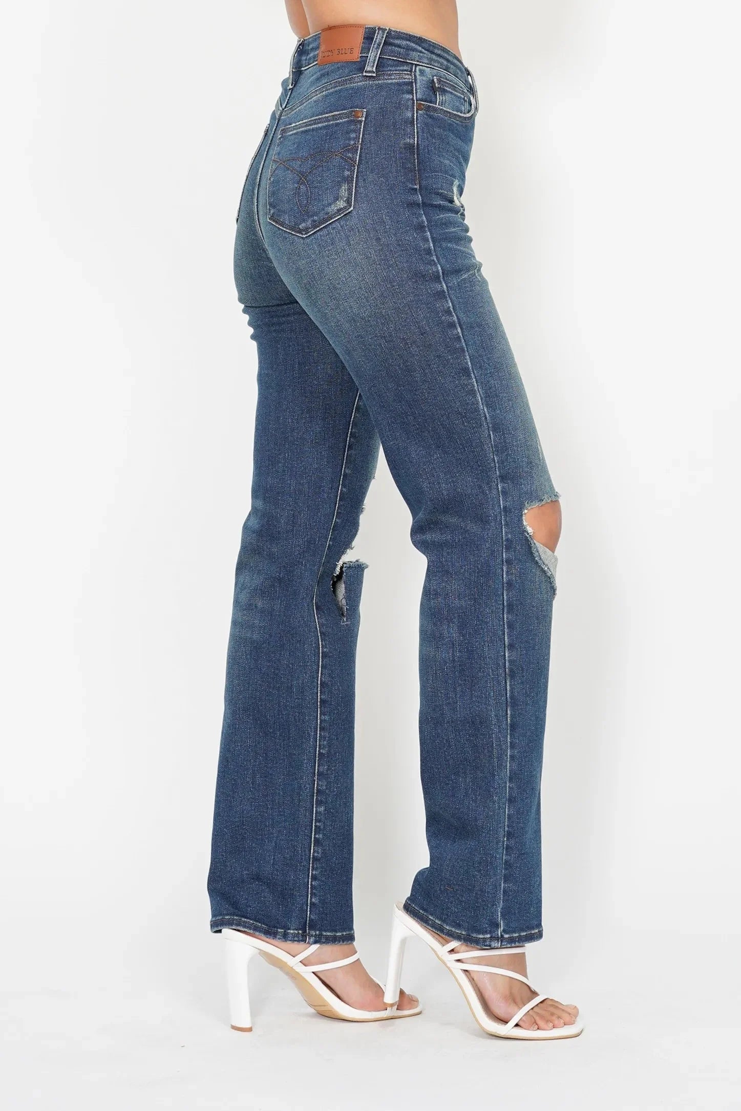 Judy Blue Full Size Hw Ripped Knee Dad Jeans Plus Size-2
