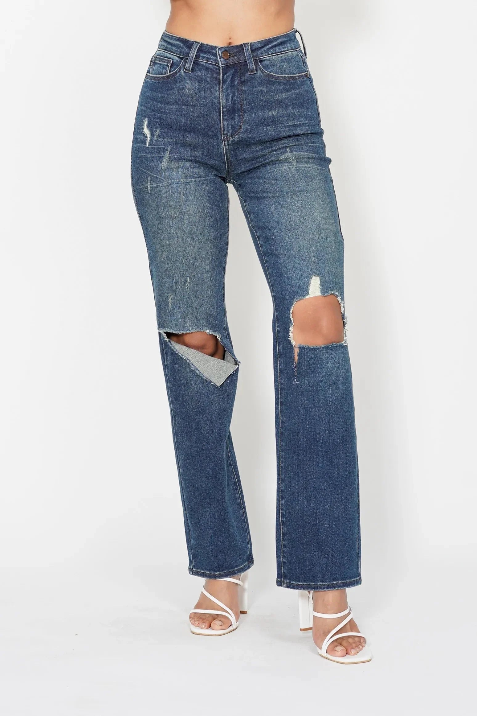 Judy Blue Full Size Hw Ripped Knee Dad Jeans Plus Size-1