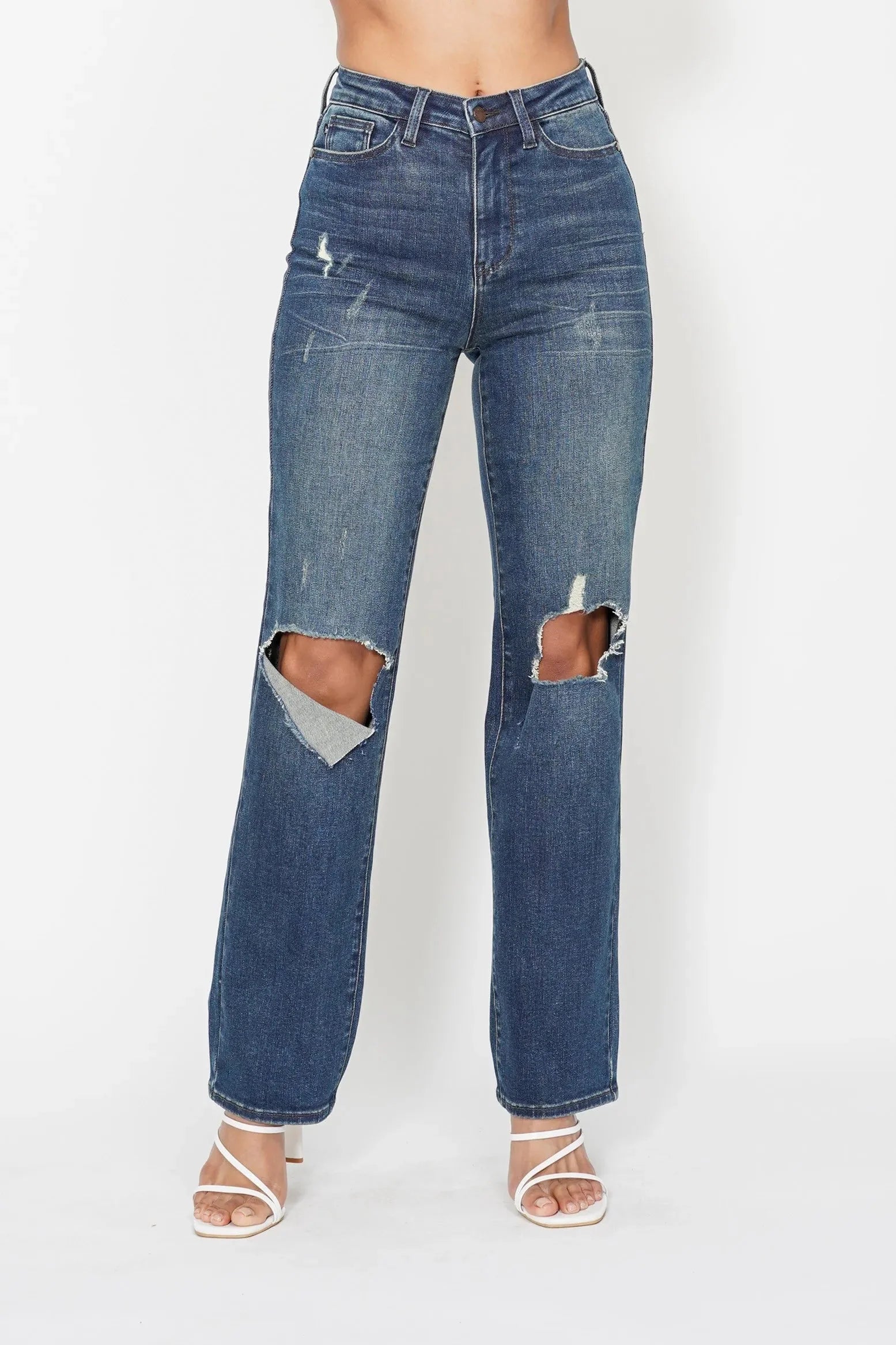 Judy Blue Full Size Hw Ripped Knee Dad Jeans Plus Size-0