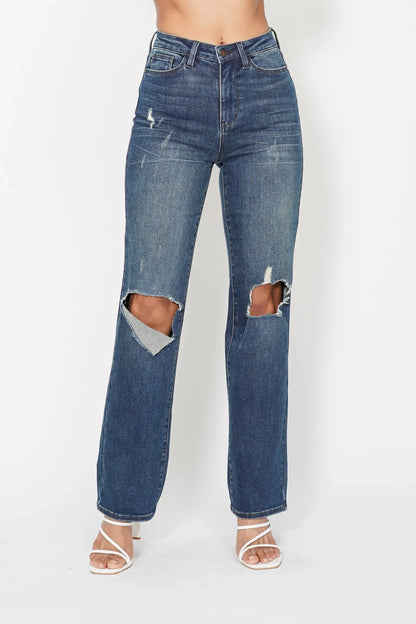 Judy Blue Full Size Hw Ripped Knee Dad Jeans Plus Size-0