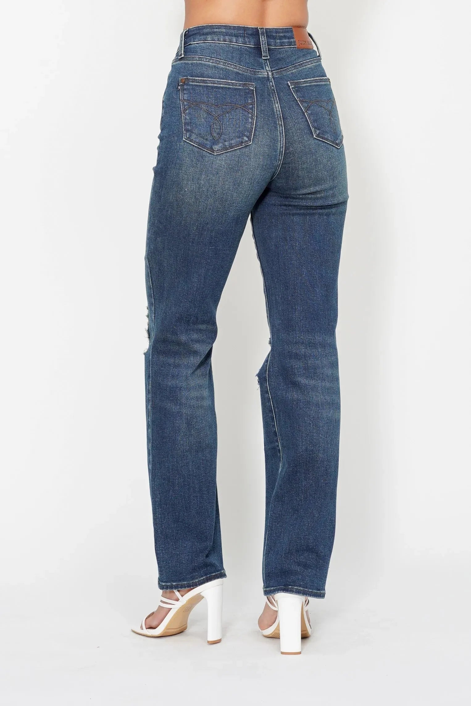 Judy Blue Full Size Hw Ripped Knee Dad Jeans Plus Size-4