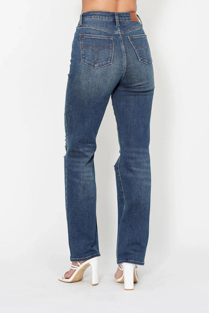 Judy Blue Full Size Hw Ripped Knee Dad Jeans Plus Size-4