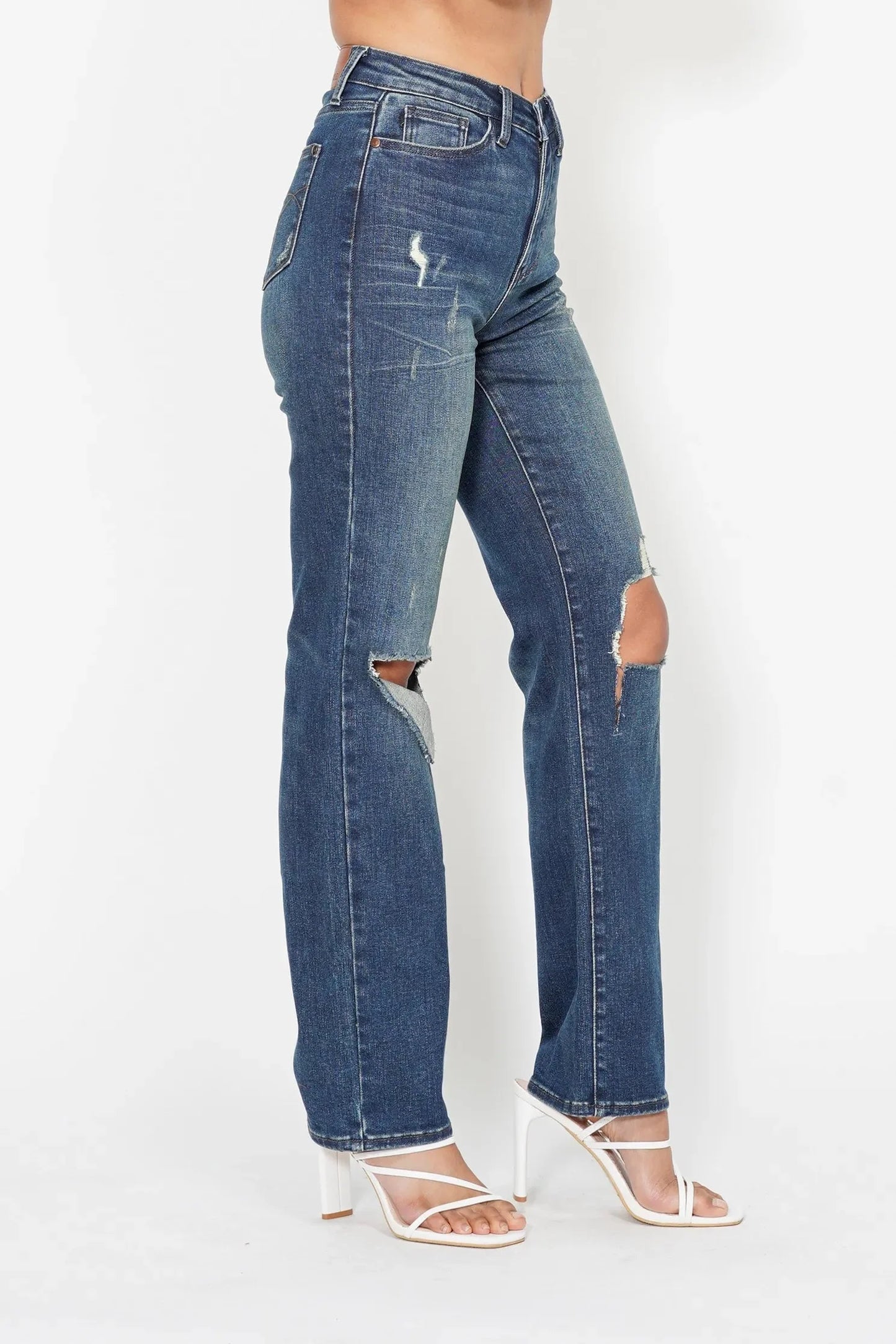 Judy Blue Full Size Hw Ripped Knee Dad Jeans Plus Size-3